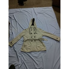 Sebby Jacket Coat Womens XL X-Large Hooded Gray Pea Coat Button Closure Belt