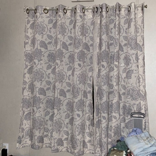 Room Darkening Curtains for Bedroom, Gray Linen Textured Floral, 63 Inch Length