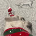 NEW Blue Sky Ceramic Christmas Pug in Red & Green Sweater approx 10” tall