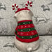 NEW Blue Sky Ceramic Christmas Pug in Red & Green Sweater approx 10” tall