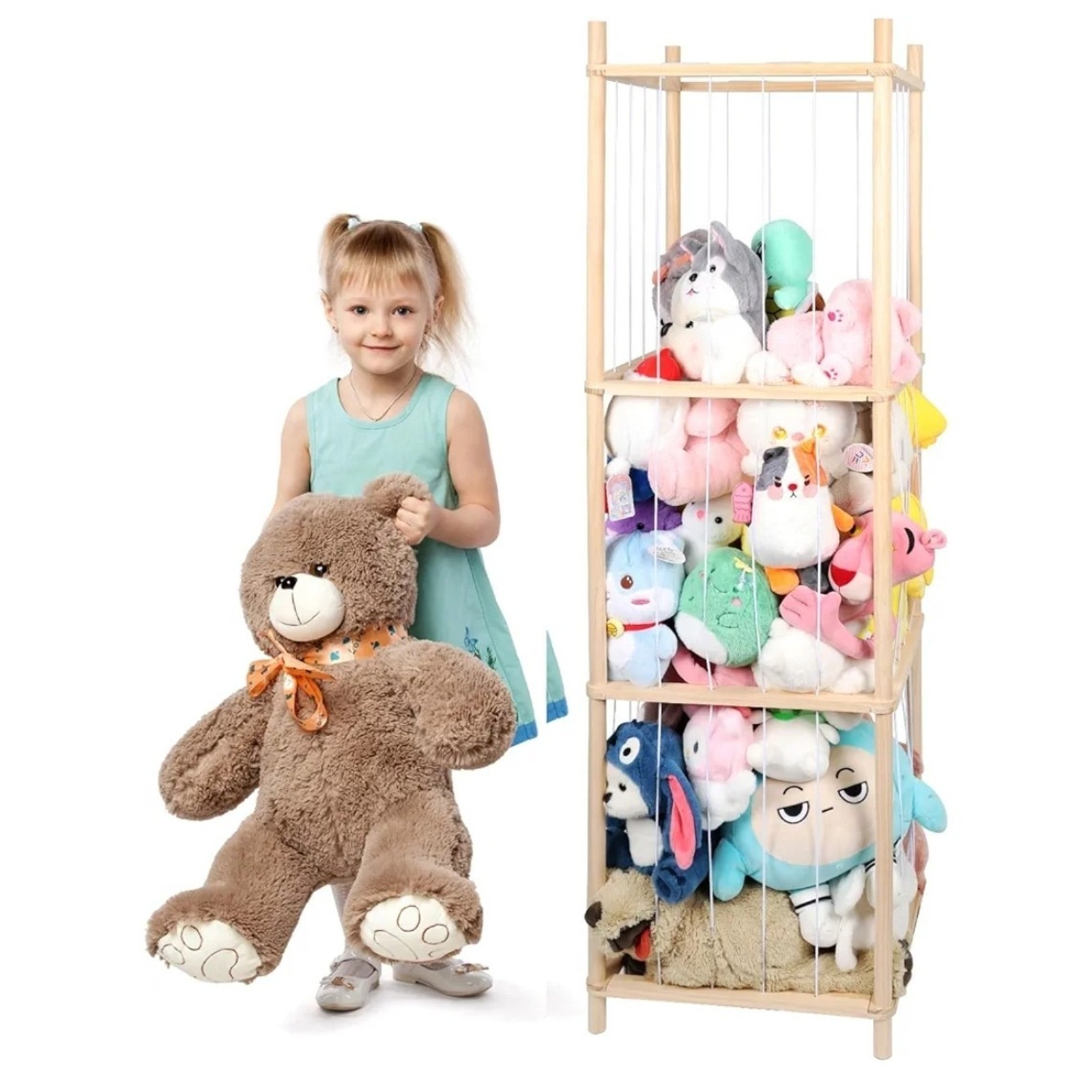 Stuffed Animal Storage, Toy Storage, Wood 16.93 D x 16.93 W x 58.66 H