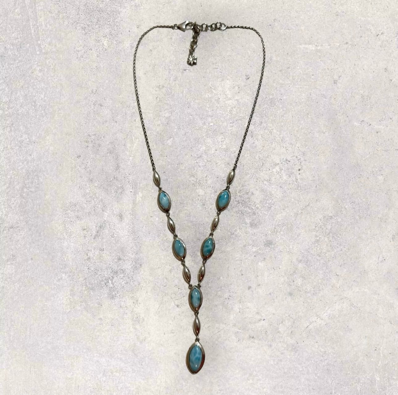 Marahlago Larimar Blue Gemstone 925 Sterling Silver 18” Adjustable Necklace