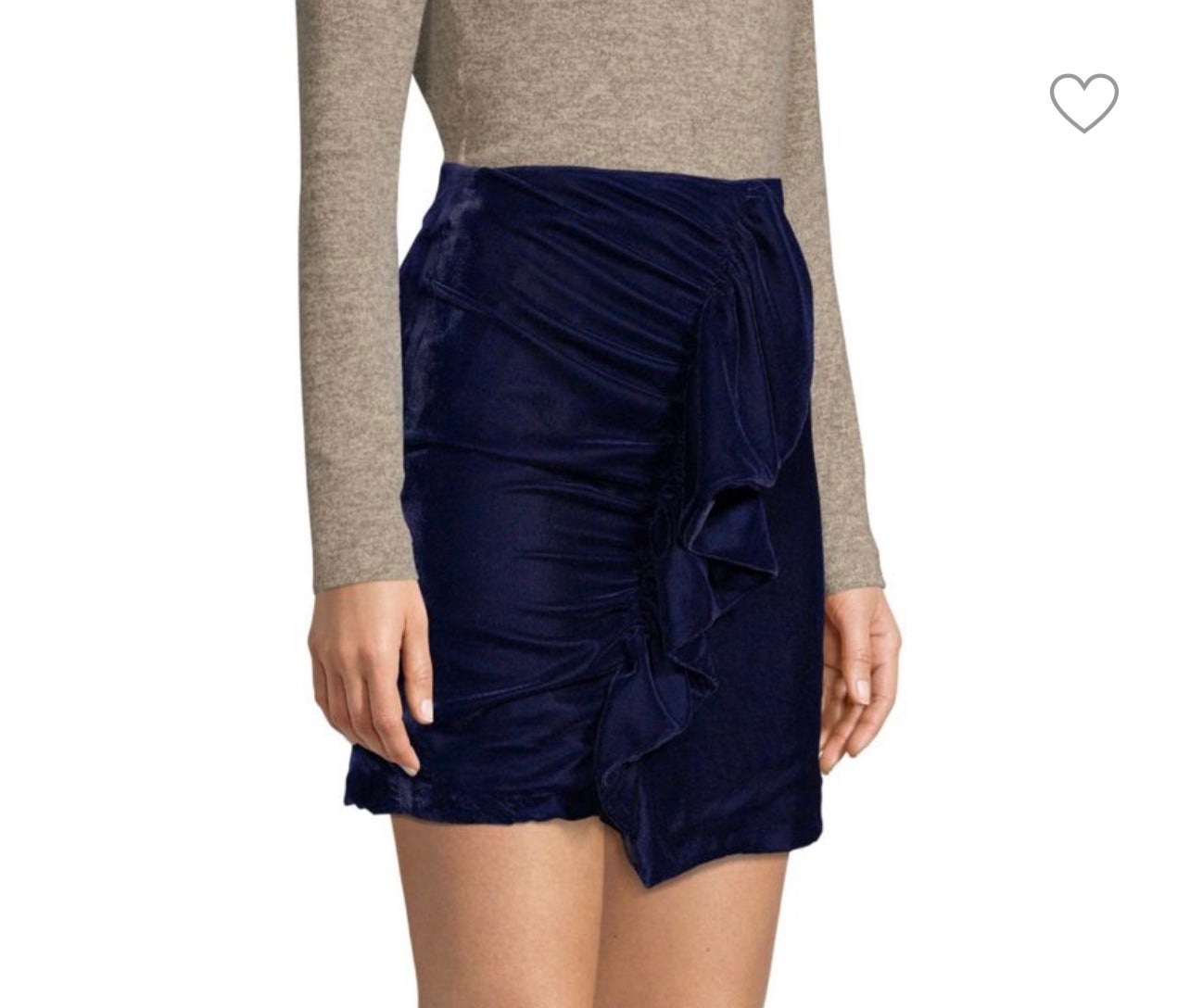 PATBO dark navy blue velvet ruffle mini skirt