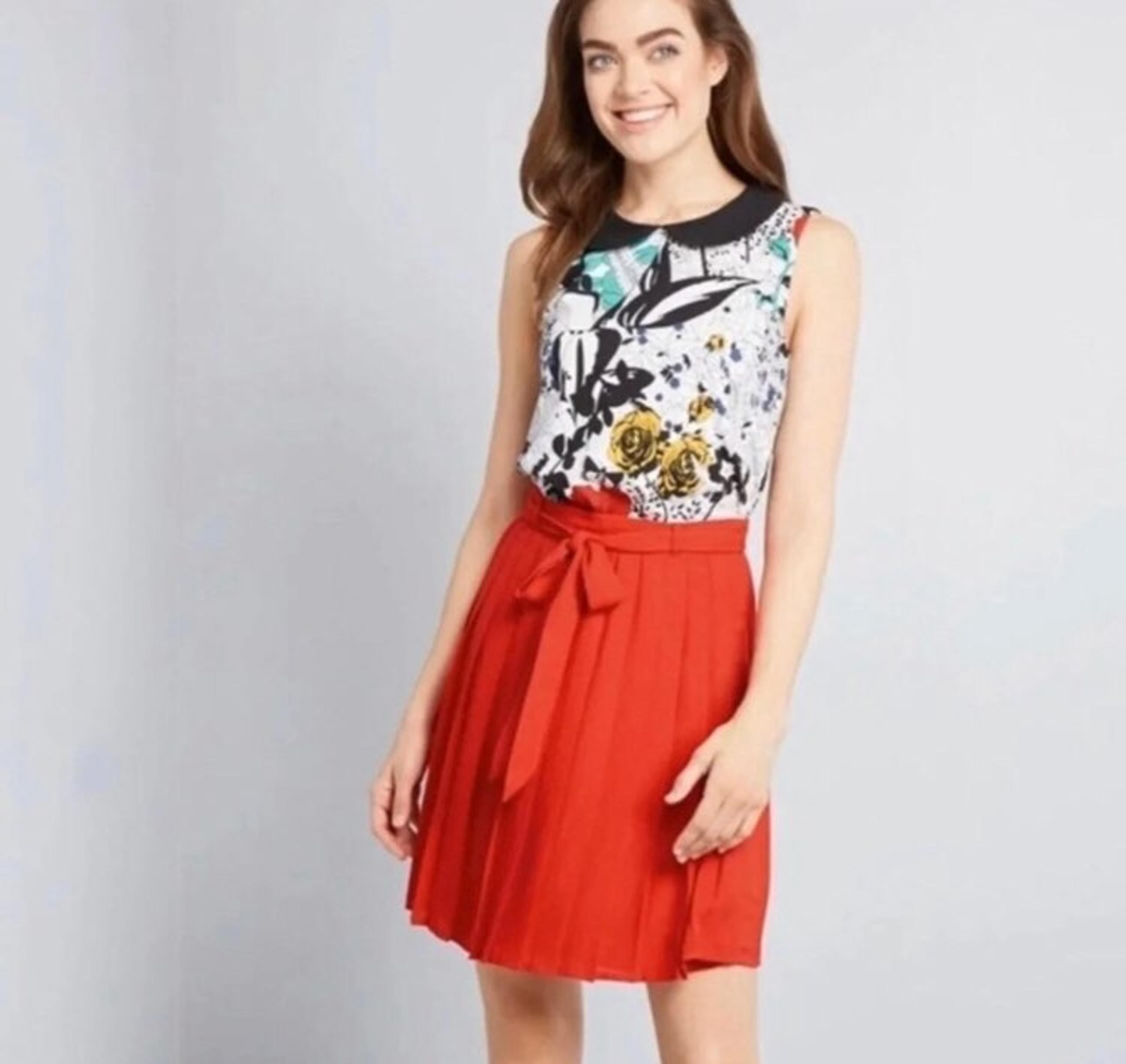 Modcloth Red Pleated Skirt witb Tie
