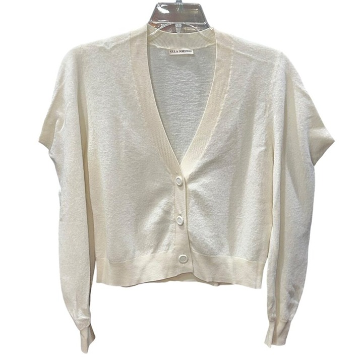 Ulla Johnson Merino Wool V Neck Cardigan Puff Sleeve Cream Sweater Size Small