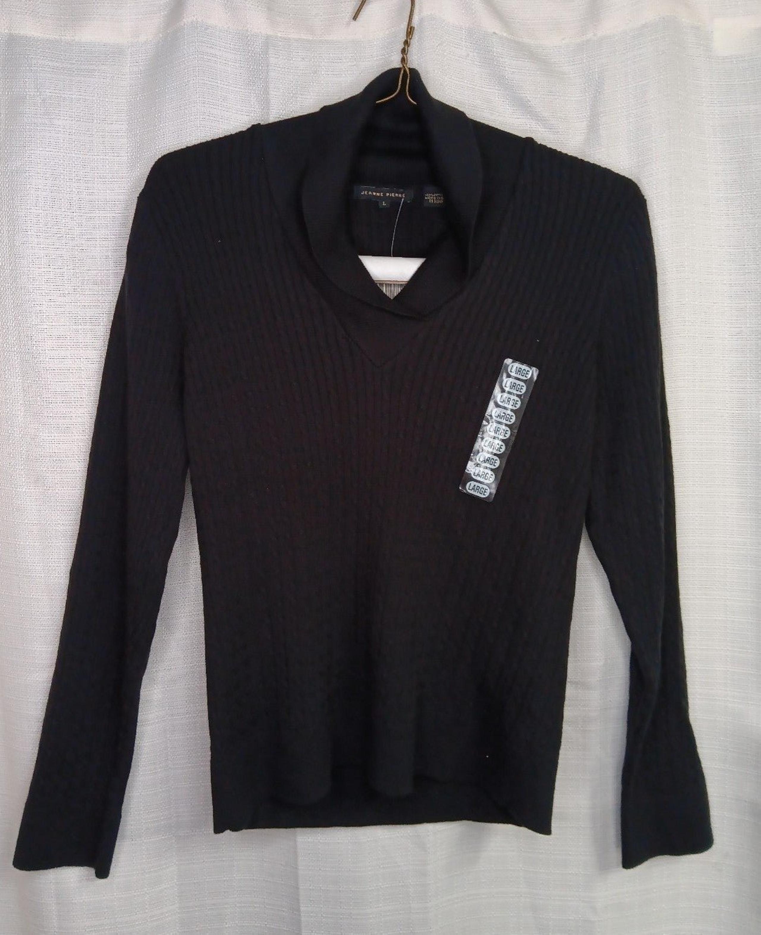 NEW Jeanne Pierre Sweater Women Lg 100% Cotton Black Cable Neck Spring!!**
