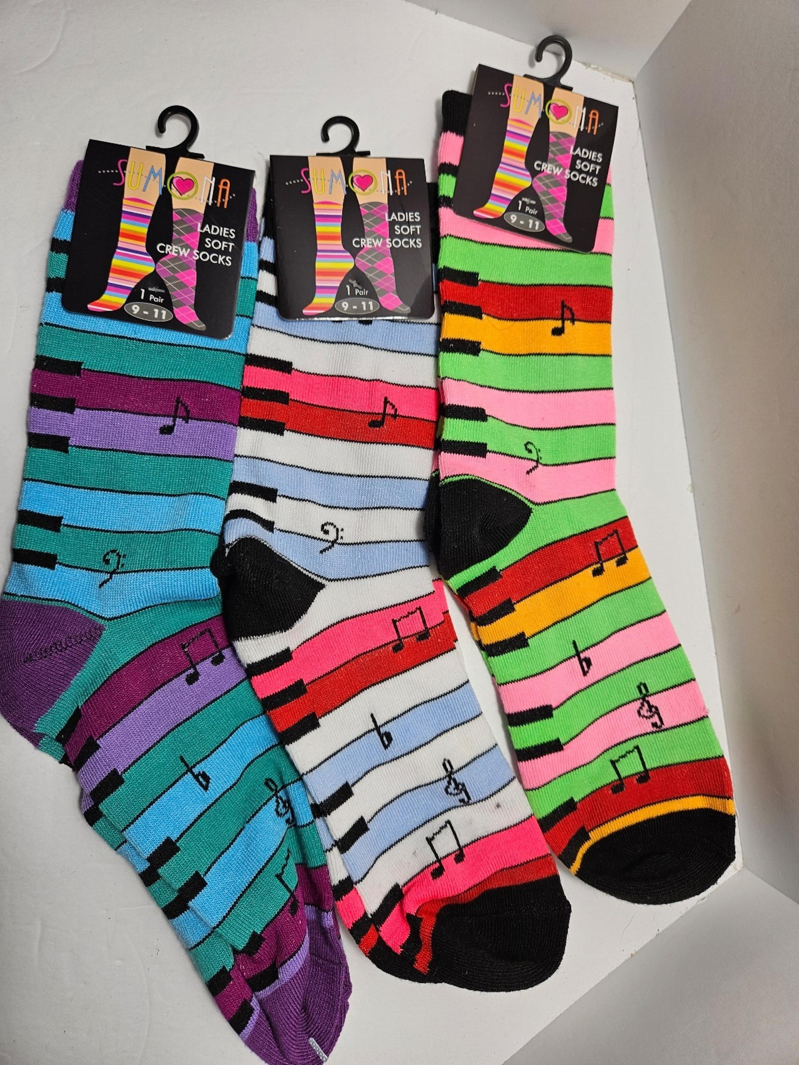 Set of 3 Samona New Piano Keyboard Music Crew Socks (Size 9-11)