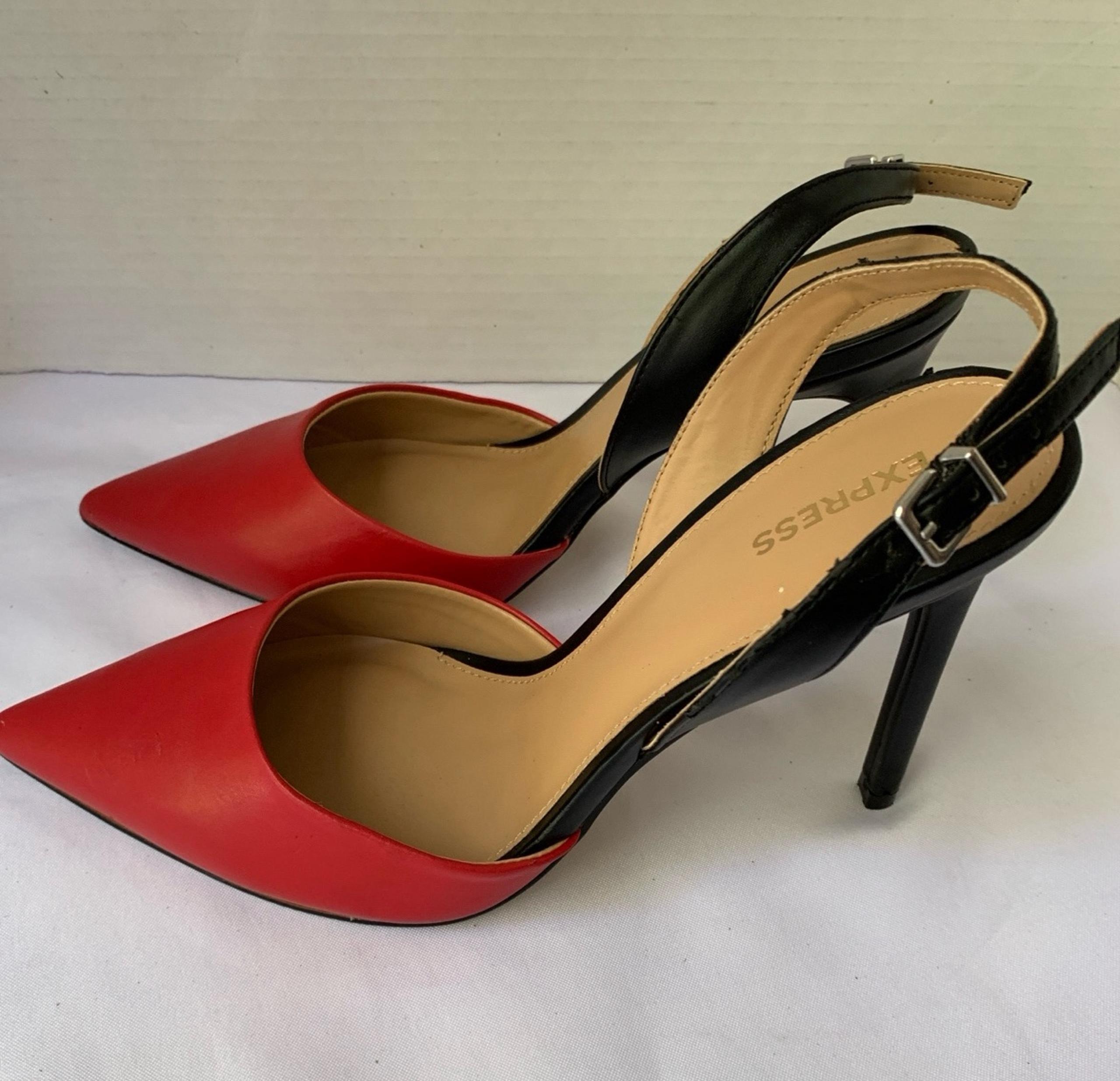 Express Two-Tone Slingback Pointed  Toe Stiletto Pump Heels 10 Red & Black