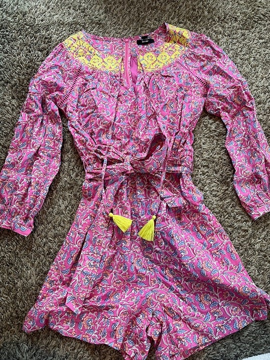 J.Crew Embroidered romper in pink vines block print size 00- brand new condition