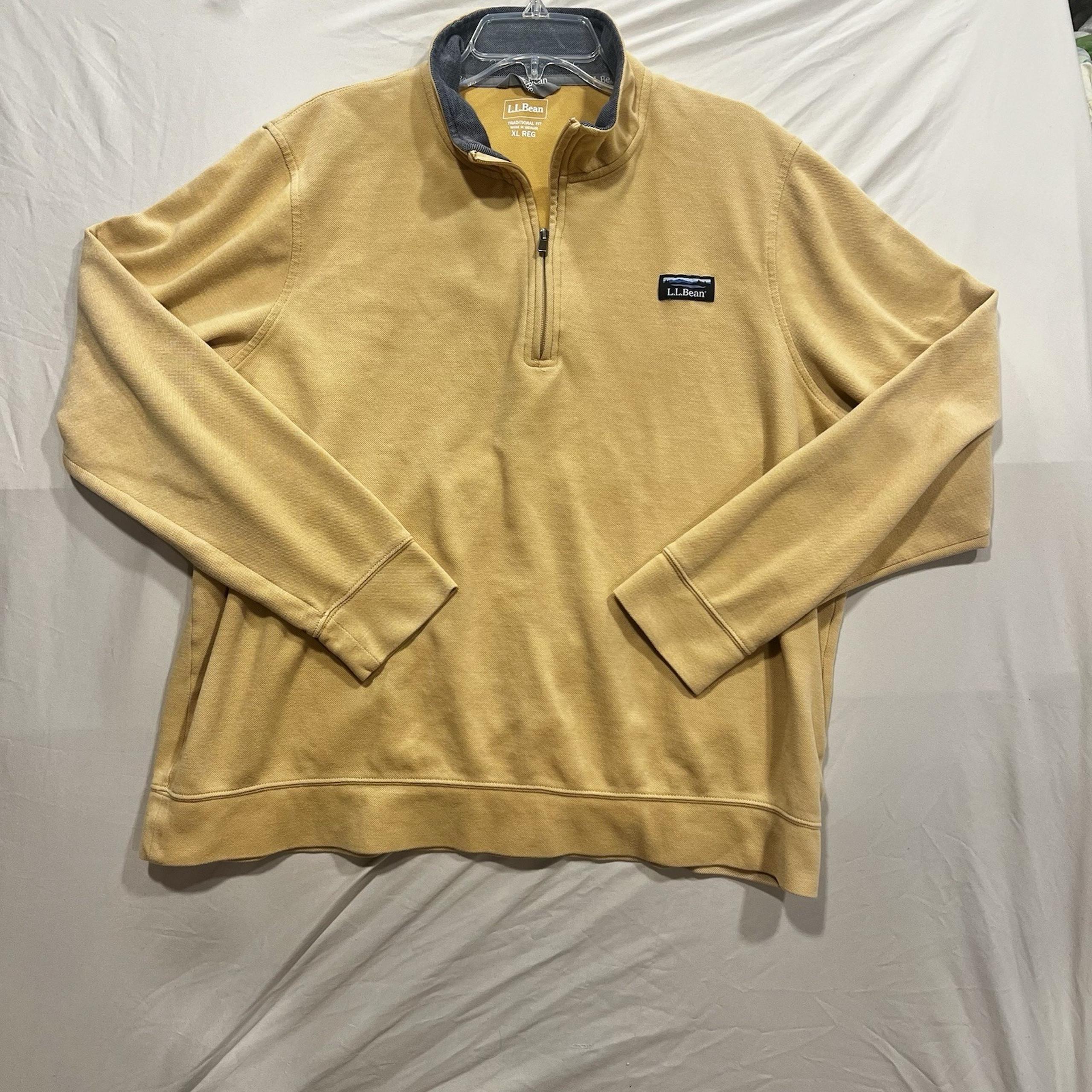 L.L.Bean XL Gold Quarter Zip Pullover Sweatshirt Cotton Blend Traditional Fit