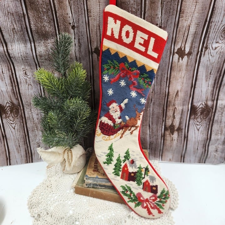 Needlepoint Noel Christmas Stocking