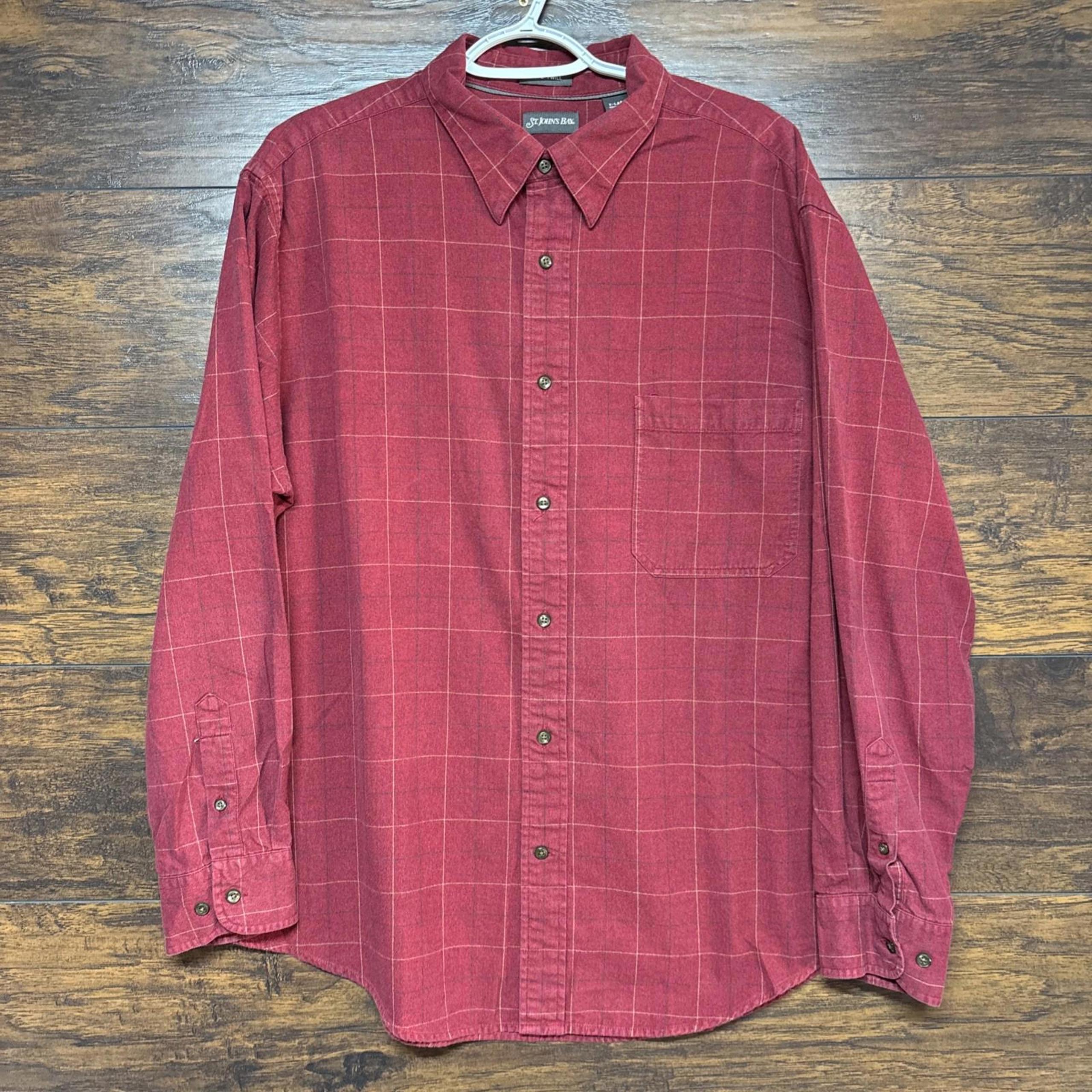 St. Johns Bay Mens Jaspe' Twill Dress Shirt - Long Sleeve, Red Plaid - Size XL