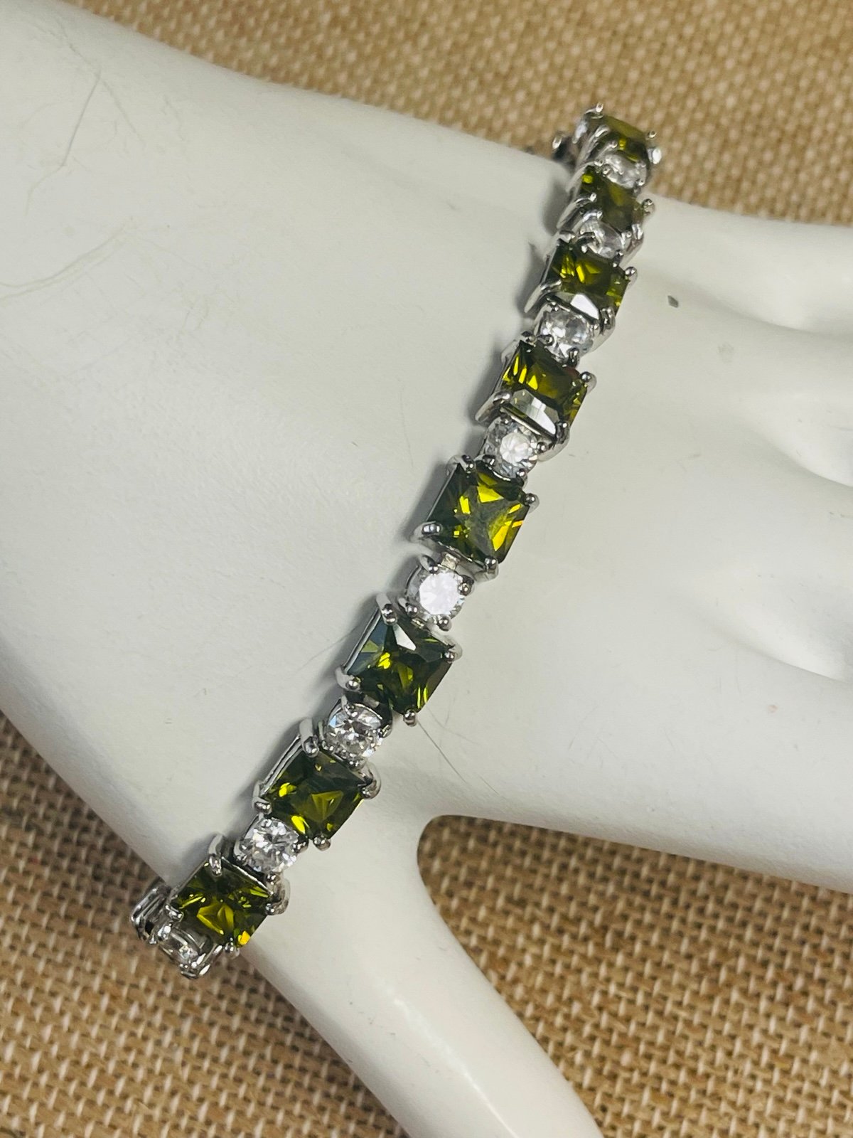 Sterling Silver Green Topaz CZ Tennis Bracelet