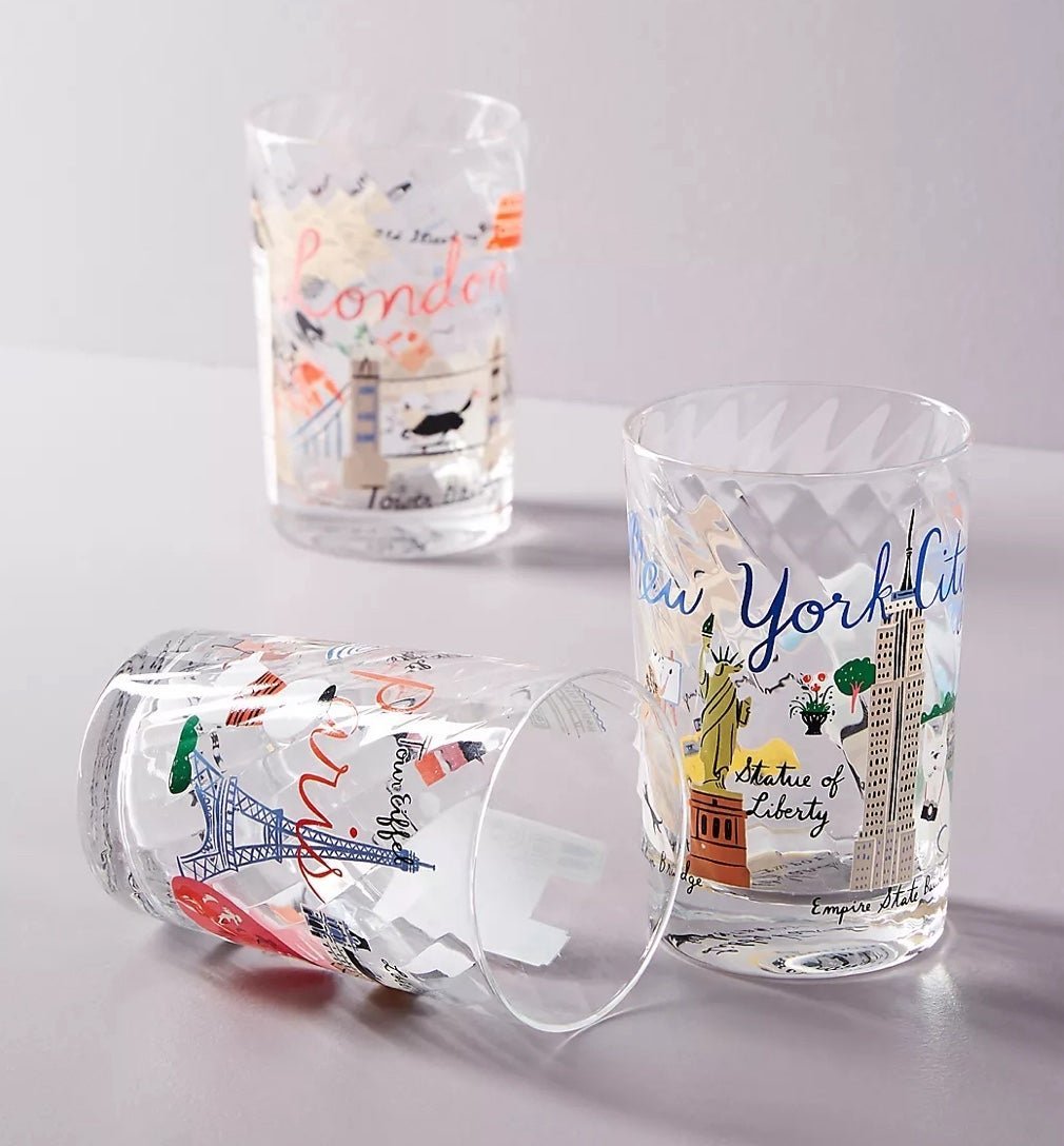 NWOB Anthropologie Libby VanderPloeg Skyline Juice Glass New York City & Paris