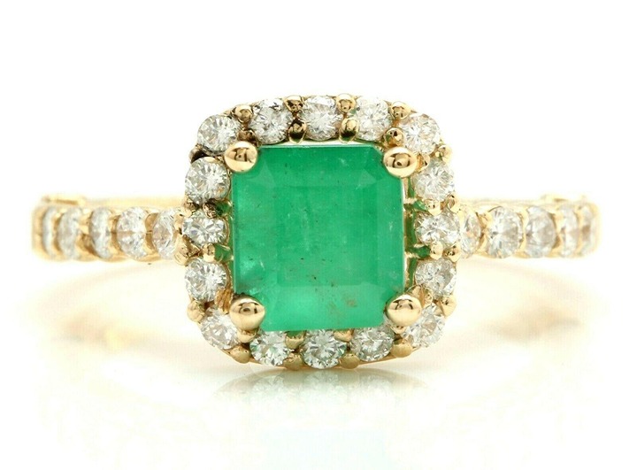 1.95Ct Natural Green Emerald & Diamond Halo Square Solitaire Ring 14k Yellow