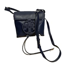 Tory Burch Navy Blue Miller Logo Leather Flap Crossbody Bag Purse