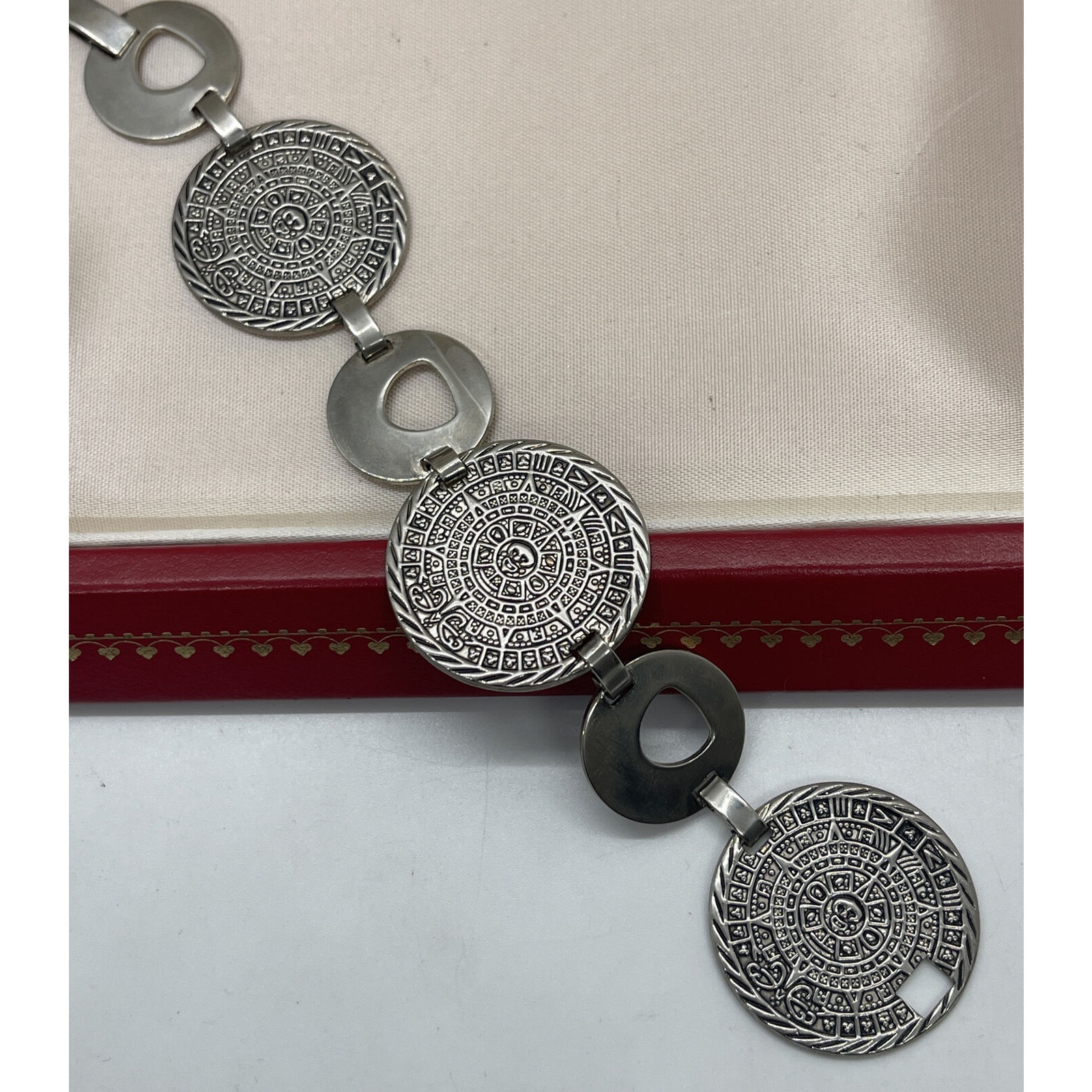 Vintage Sterling Silver Bracelet 925 Mexico Heavy Mayan Calendar 8” (45 Grams)
