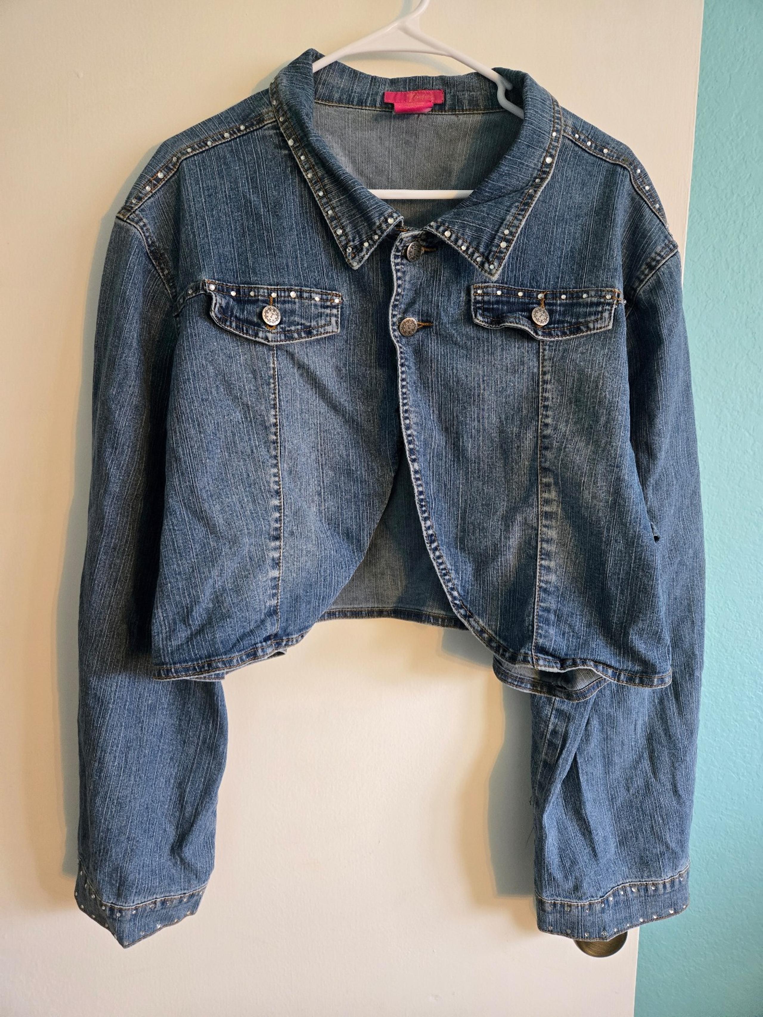 Thalia Sodi Denim Cropped Jacket with Studded Details Size 3X