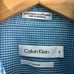 Calvin Klein Mens Size Medium Blue Gingham Print Slim Fit Cotton Dress Shirt