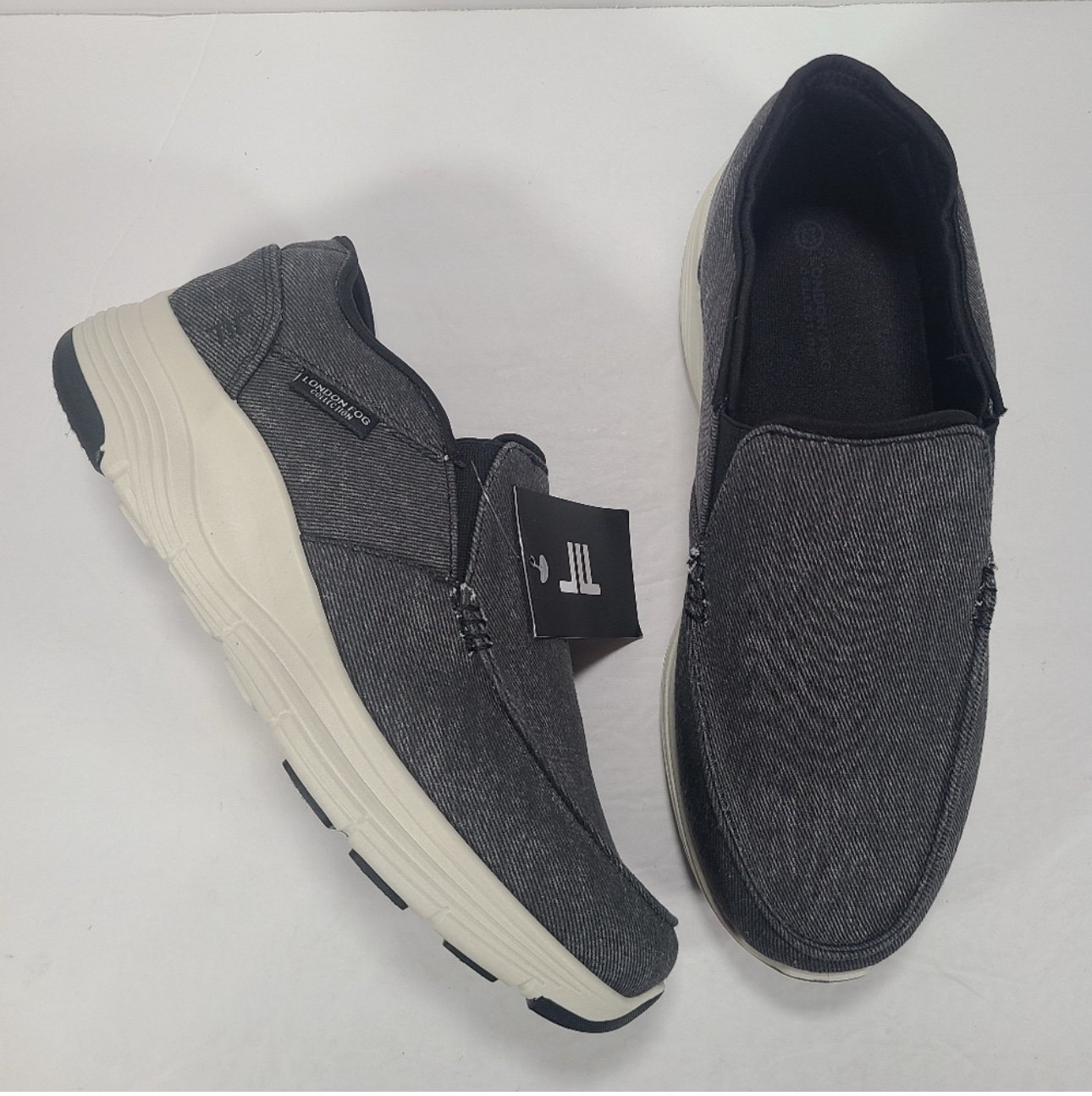 London Fog Collection Easy Fit Daniel Arch Slip On Black Gray Shoes Men Size 11M