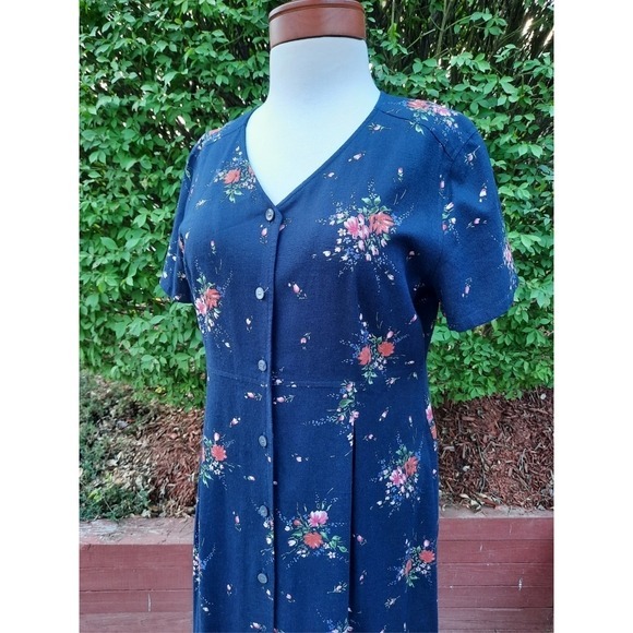 Vintage Y2K Cottagecore Floral Linen Midi Sun Dress Spring Blogger Fave