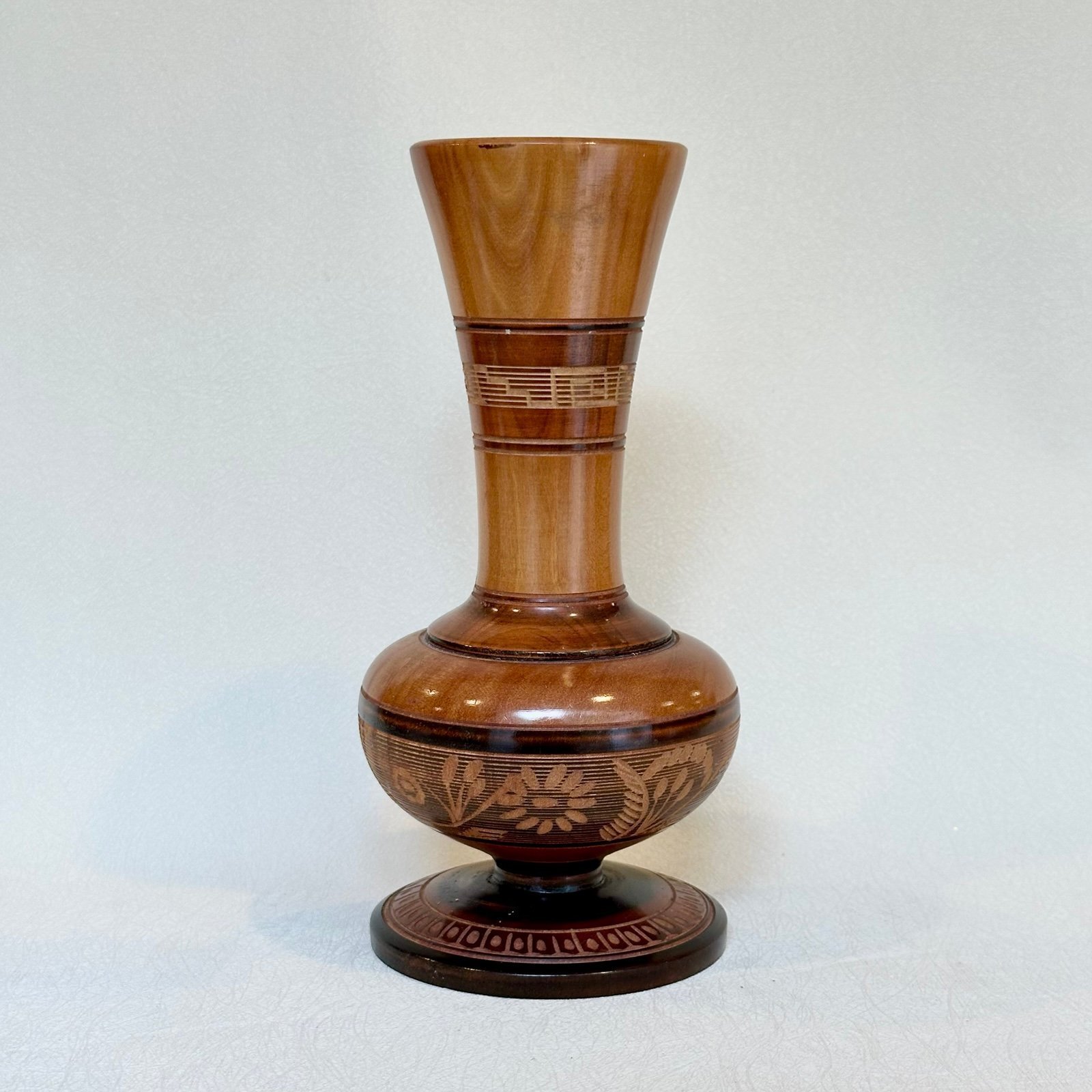 Hand Carved Etched Wood Vase