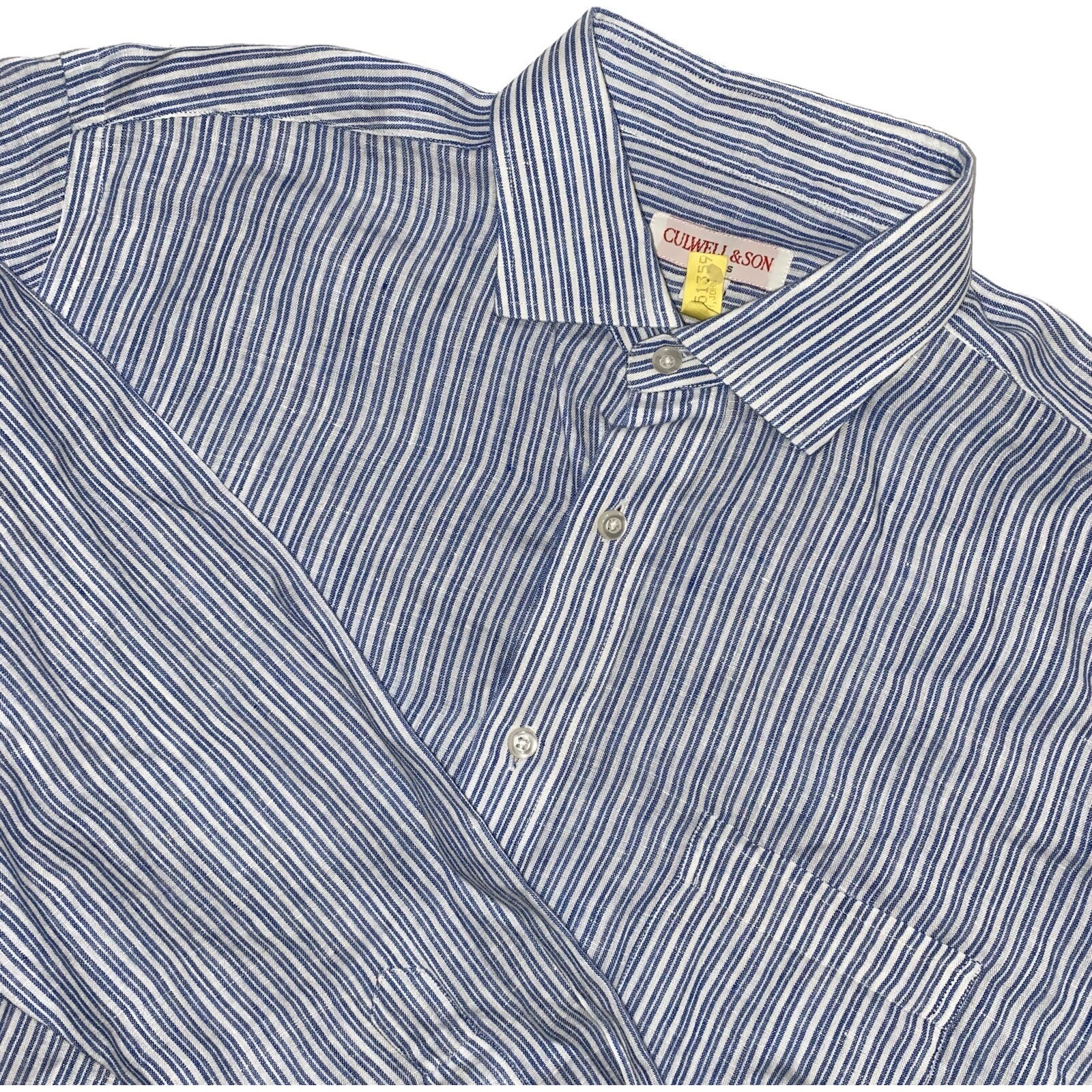 *Culwell & Son Dallas Blue sz L Linen Button Down Single Stitch- F