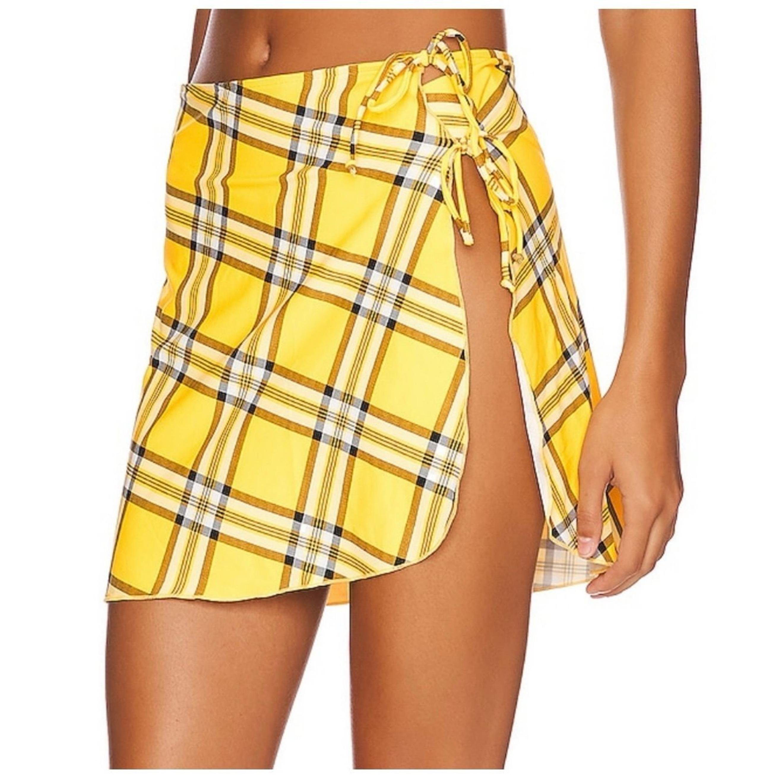 WEWOREWHAT MINI TIE SARONG SKIRT IN VIBRAN  YELLOW 90'S PLAID (Size Xs)