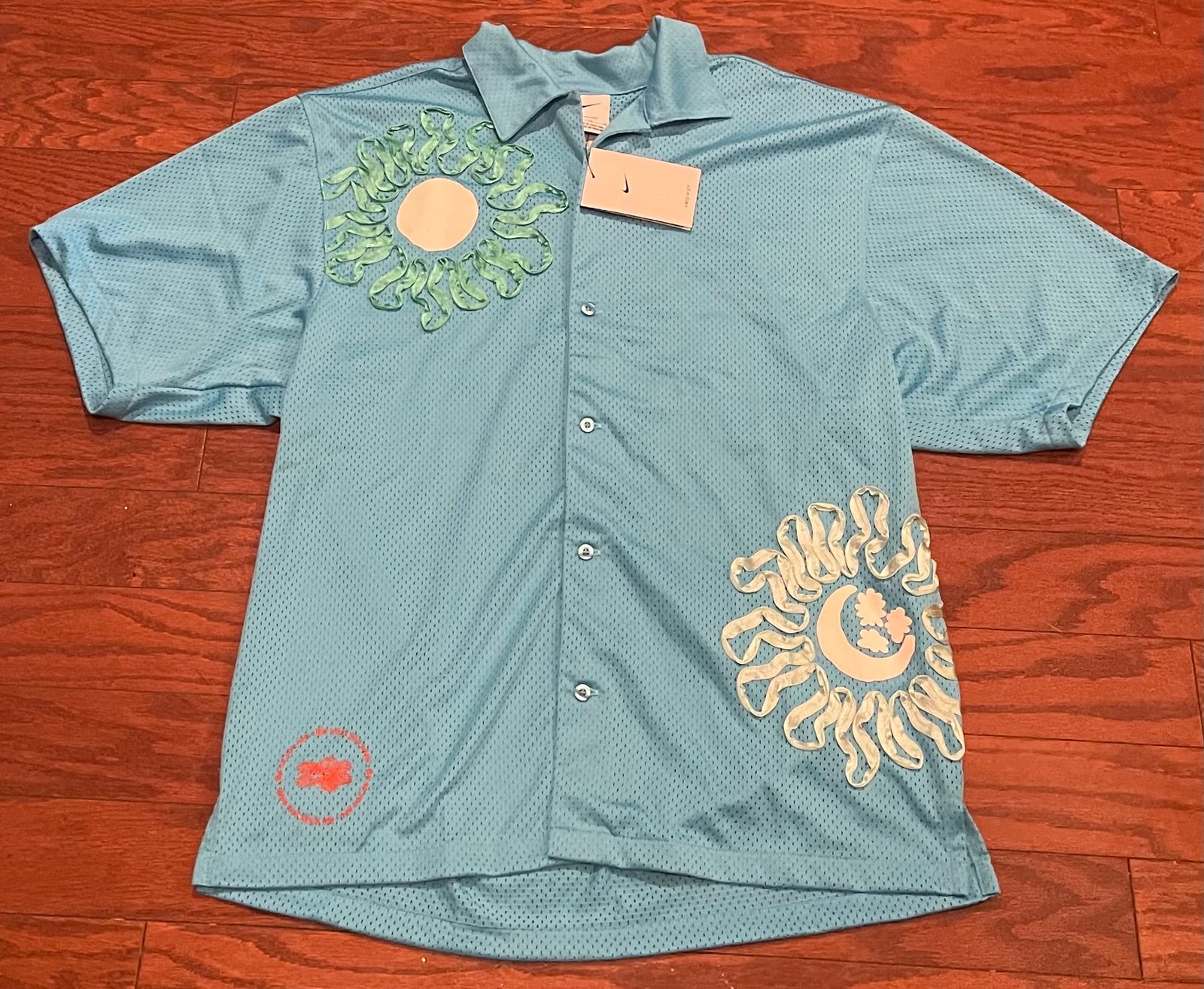 Nike Sportswear Uphoria Project Mesh Floral Blue Shirt Button Down Mens Medium