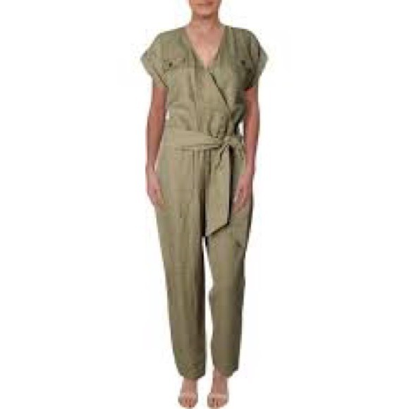 Lauren Ralph Lauren linen blend jumpsuit waist tie Sage green size 14 new
