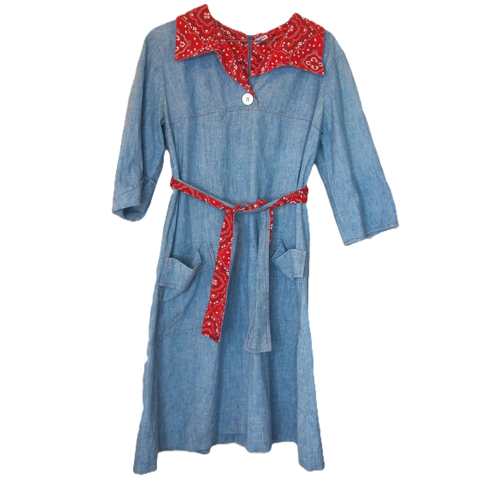 Vintage 70s Bandana Print Denim Look Tent Dress Handmade READ