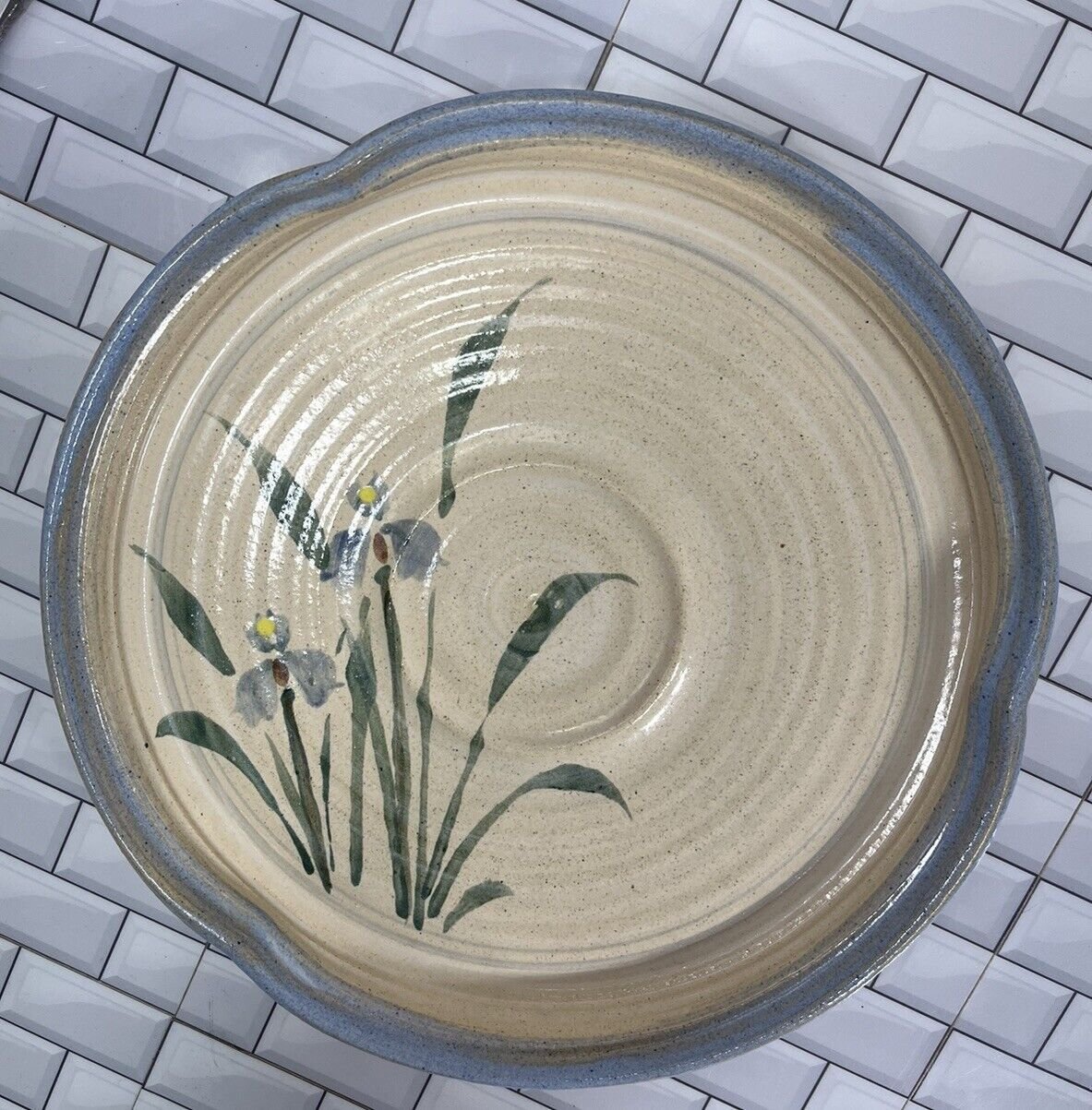 The Potters Gallery Pie Plate By Sue Taylor With Irises Modern Farmhouse