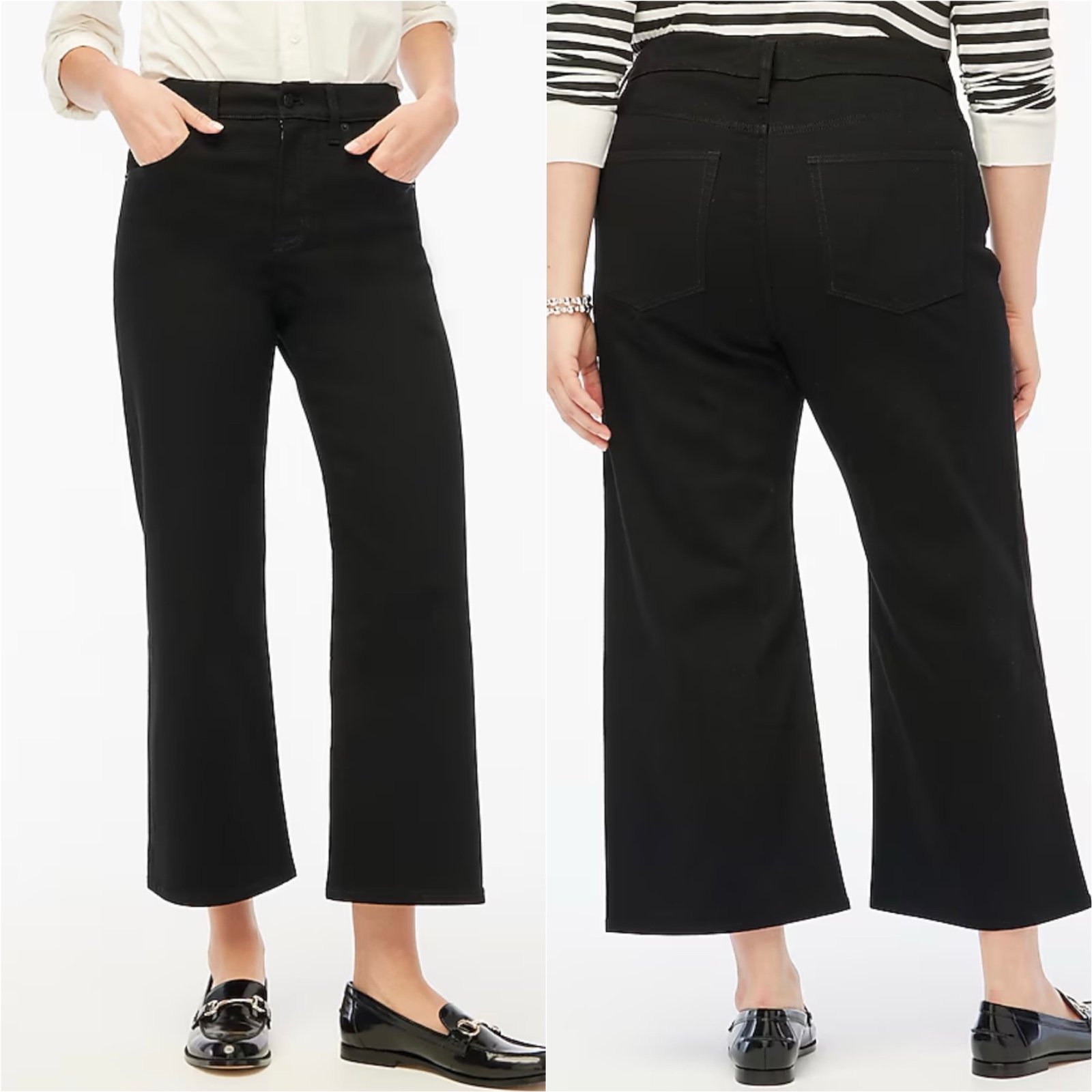 J. Crew Factory Jeans Petite Wide-Leg Crop In All-Day Stretch Black 32P NWT New