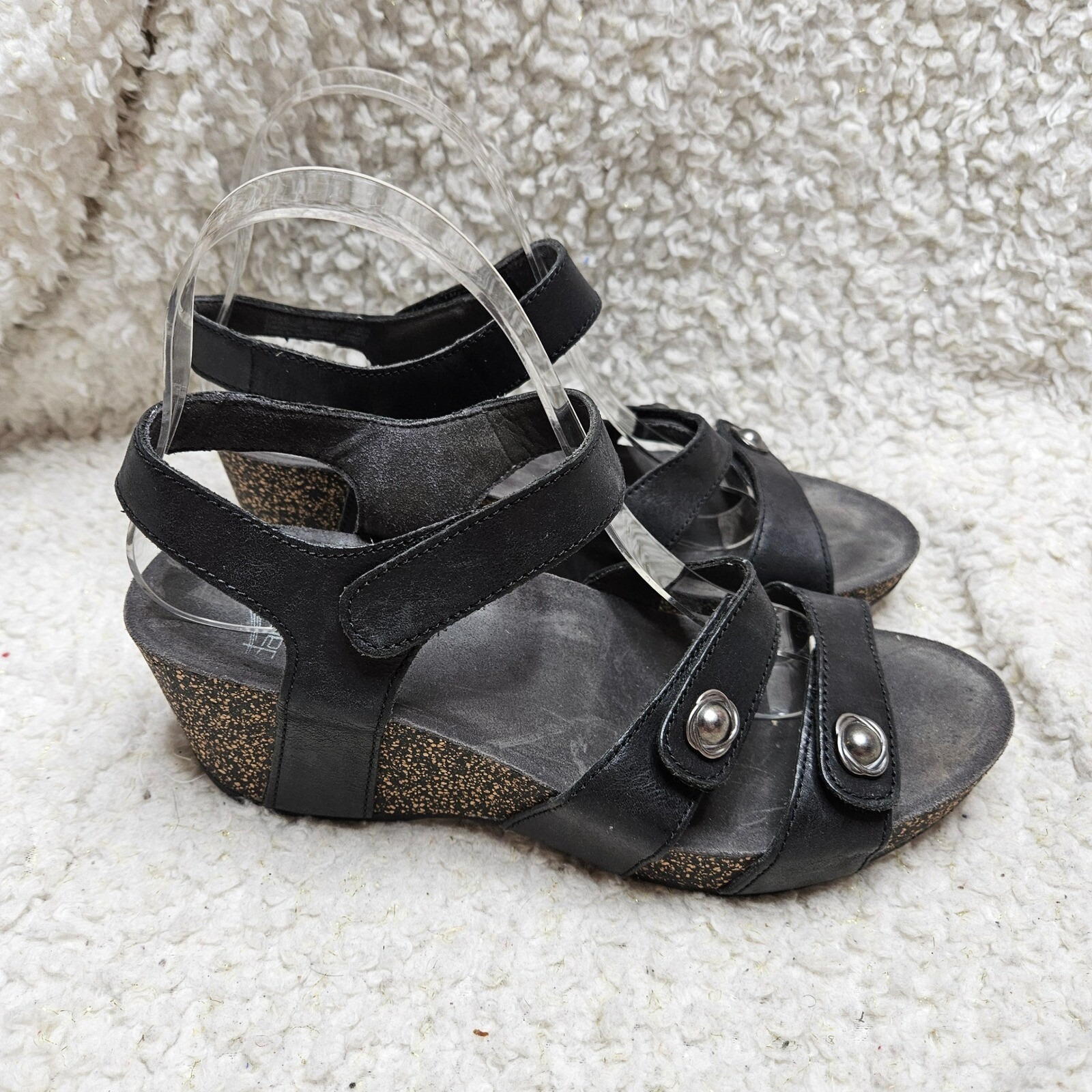 Dansko Savannah Black Leather Wedge Sandals sz 38