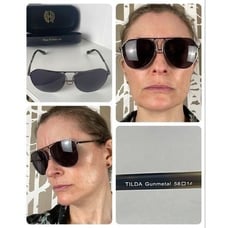 House Of Harlow TILDA Gunmetal Aviator Sunglasses with Hard Shell Case 58 14