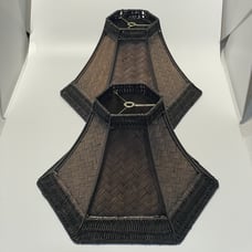Vintage Pair Brown Woven Wicker Rattan Lamp Shades Hexagon Cottage Core 9x13.5