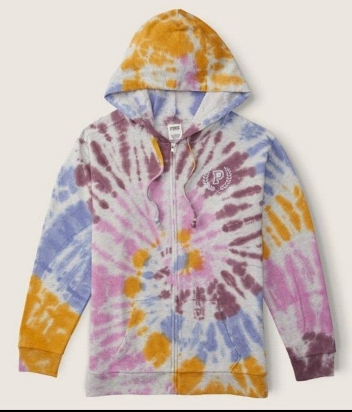 Victoria Secret Pink Full Zip Hoodie Tie Dye L