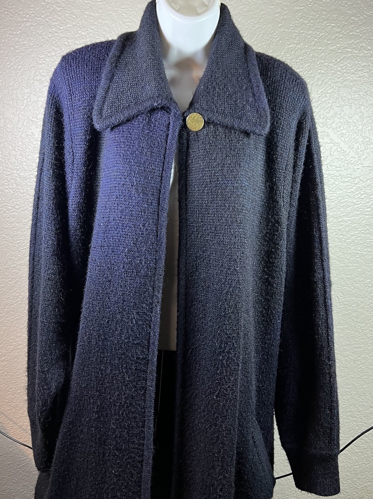 VTG Rare Dorce LeRoy Knitwear Mohair Wool Knit Blue Women’s Coat Buttons Sz M