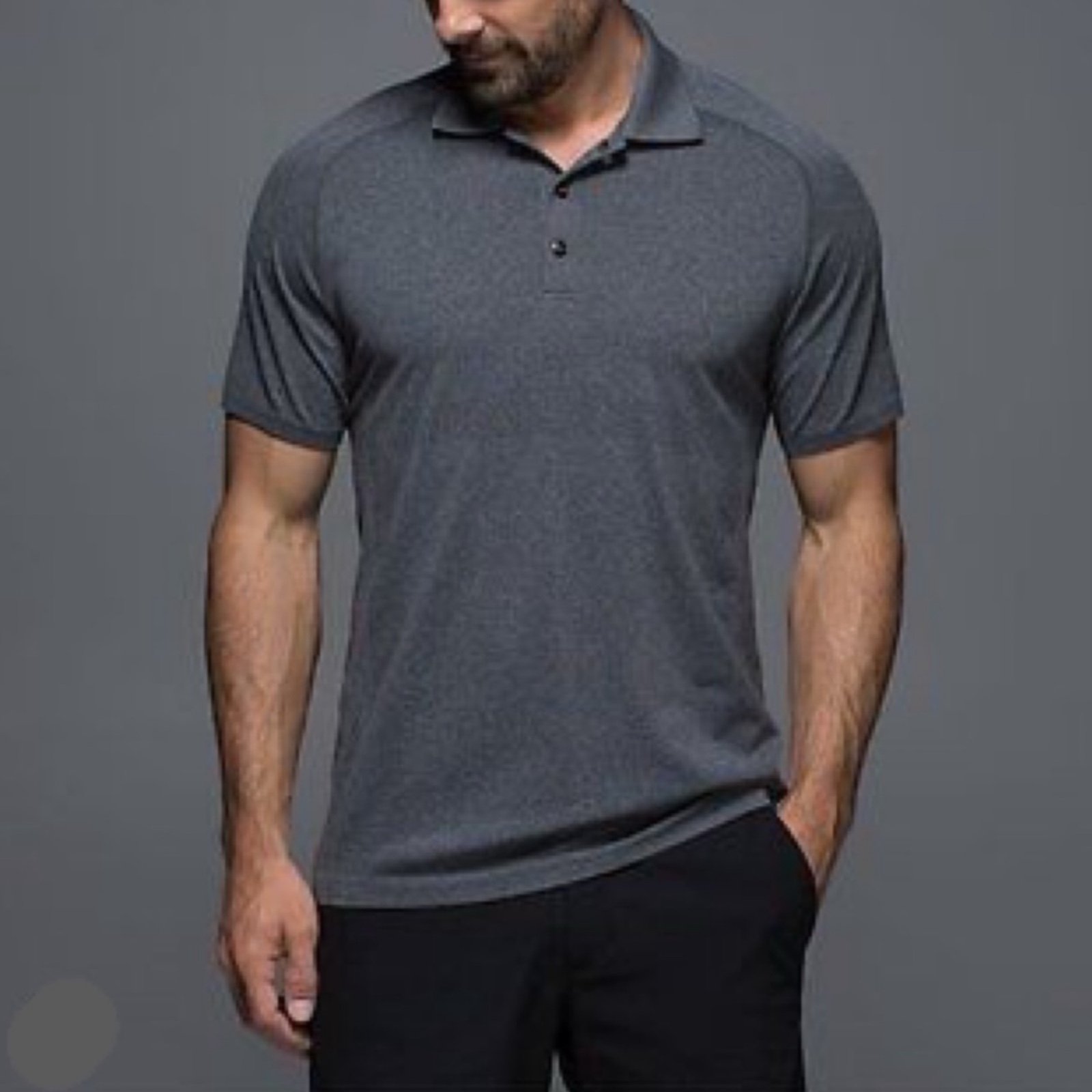 RARE Lululemon Metal Vent Tech Polo Sz M In Heathered Black