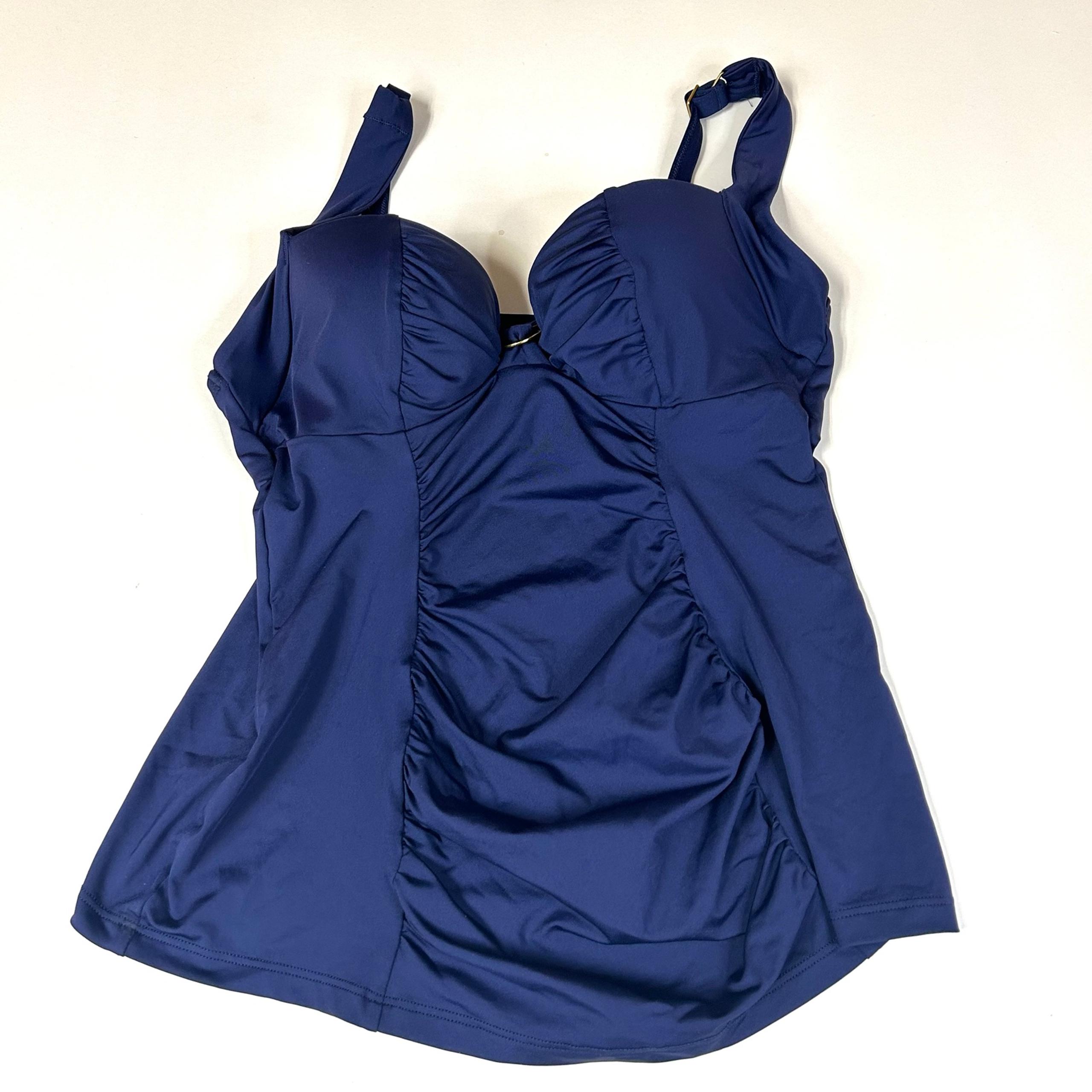 Panache Swim Tankini Top 32D Solid Blue Underwire Lined Annalise SW0841  #2458