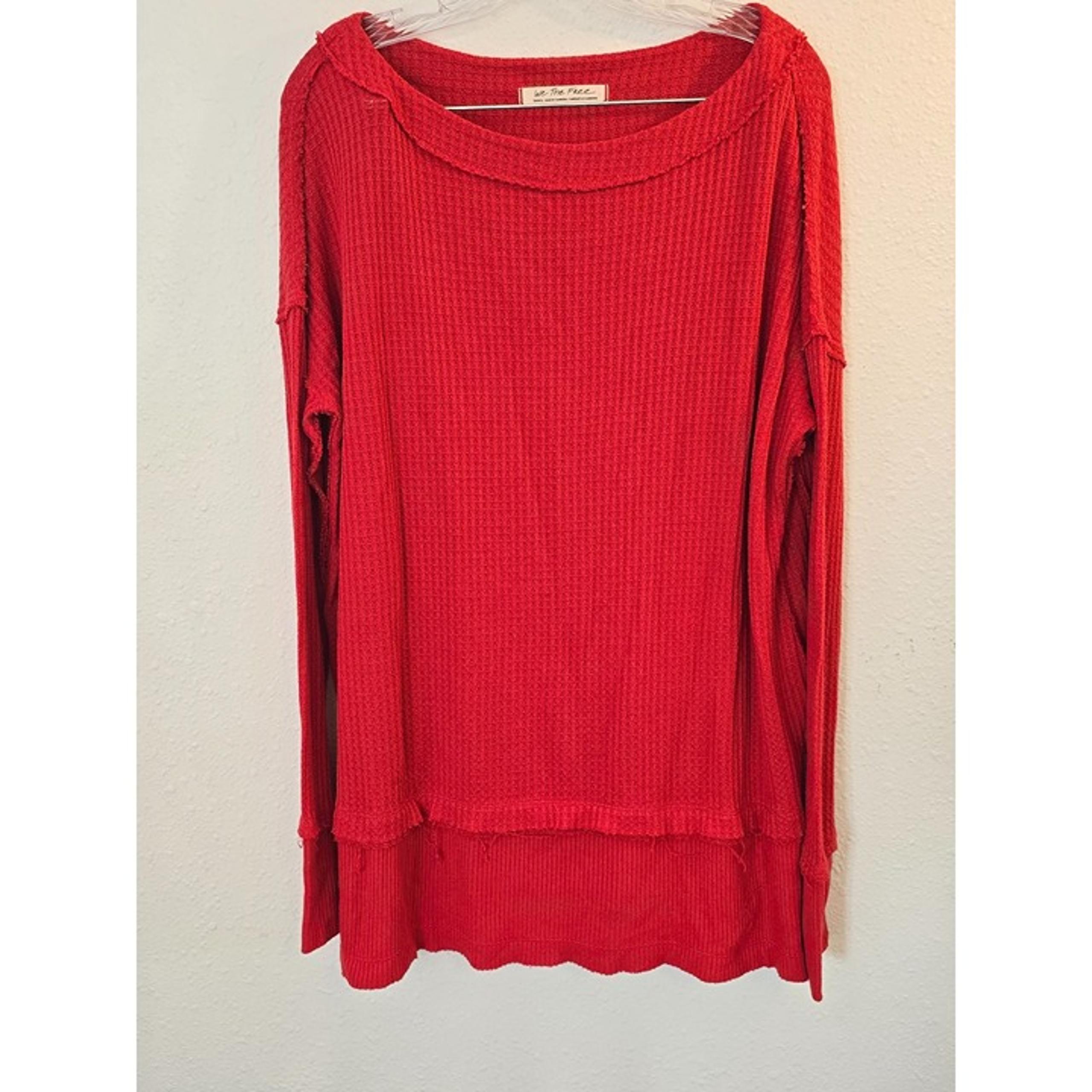 We The Free Thermal Raw Hem Long Sleeve Tunic Shirt  Oversized Women's Sz Small