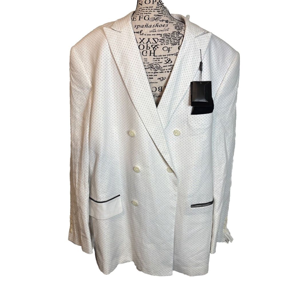 LINEA UOMO Modern Fit Blazer 48R WHITE BLACK POLKADOTS DOBLE BREASTED LAPEL