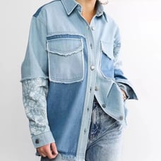Miss Me Boho Pieced Paisley Print Denim Jacket Oversized Multi Navy Sz M NWT