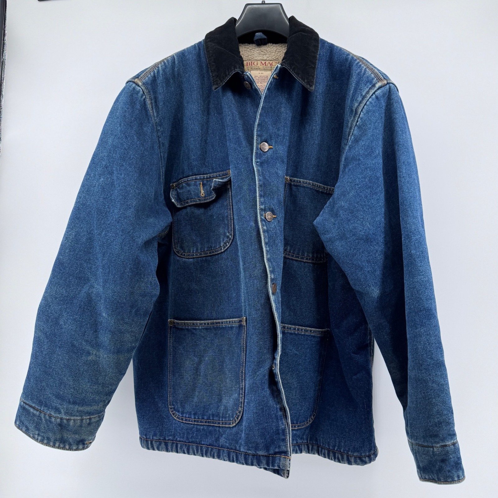 Vintage Big Mac Denim Barn Chore Coat Mens XL Blue Sherpa Lined Utility