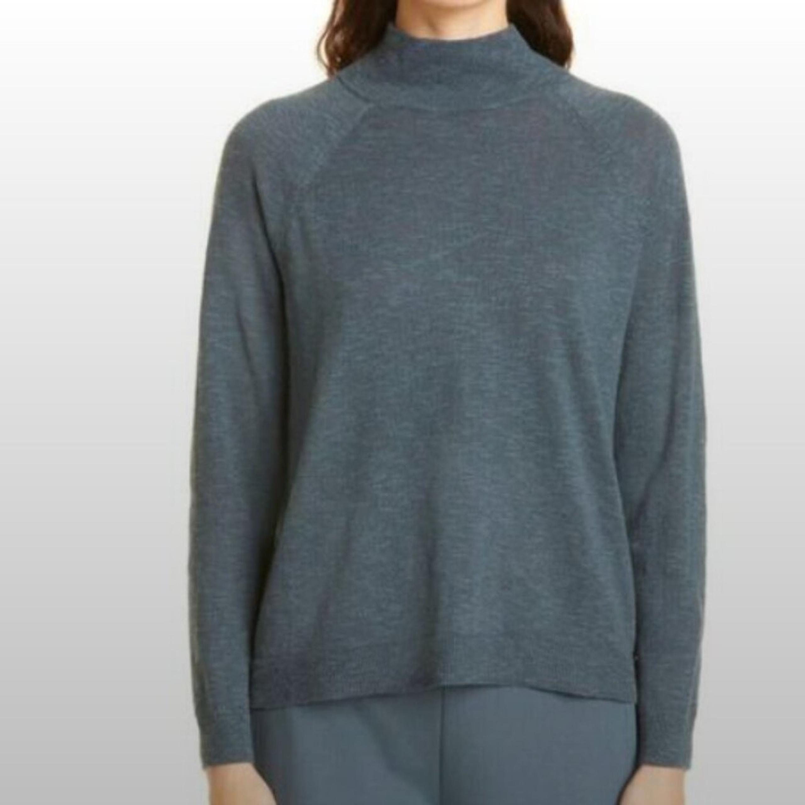 Eileen Fisher Linen Mock Neck Gray Lightweight Sweater Small Organic Minimalist