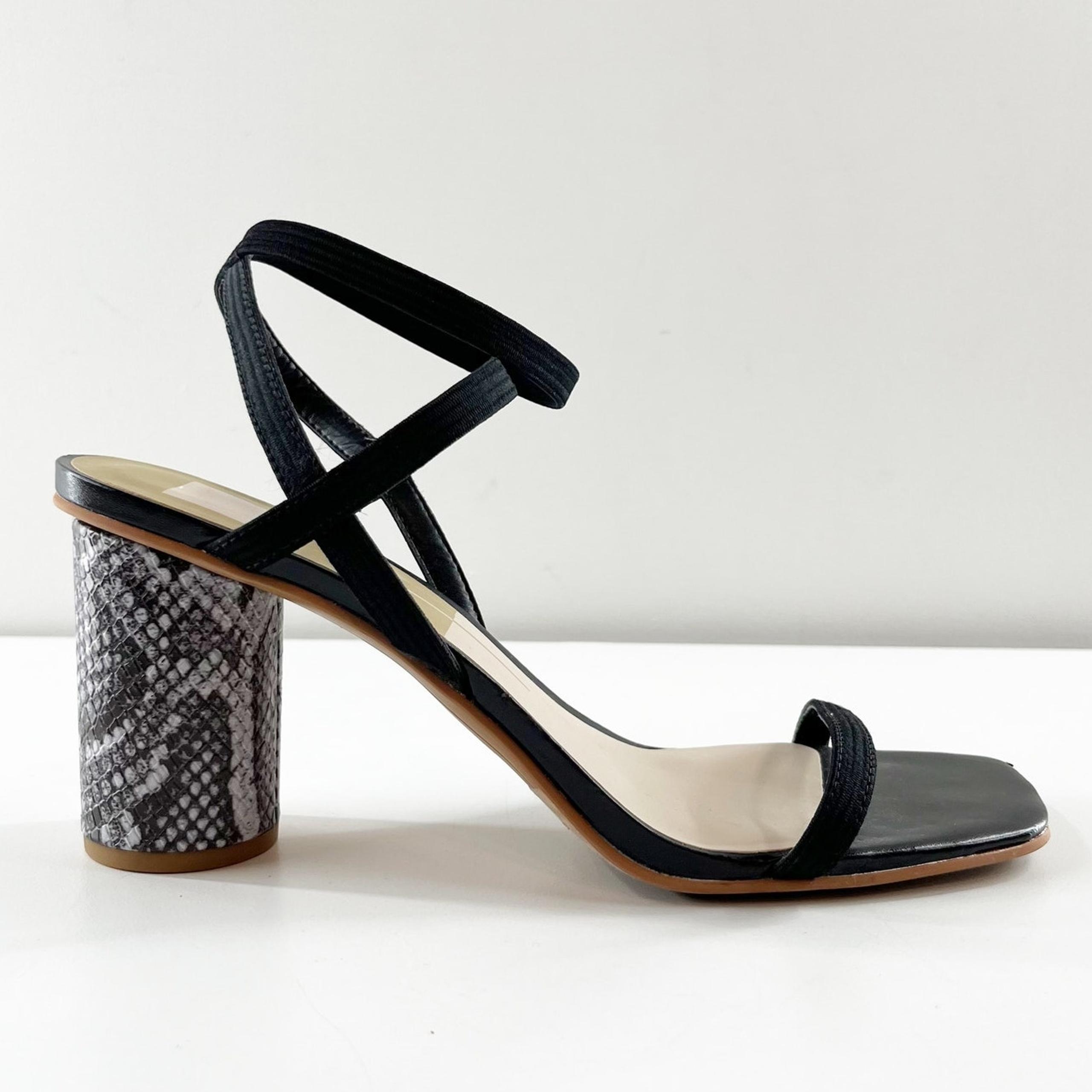 Dolce Vita Nixon Elastic Ankle Strap Open Toe Round Block Heel Sandals Black 10