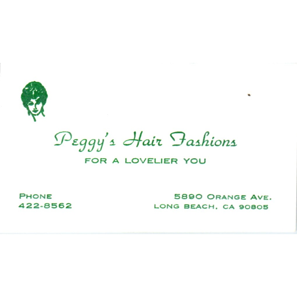 Peggy's Hair Fashions Long Beach CA Vintage Business Card SD8-B11