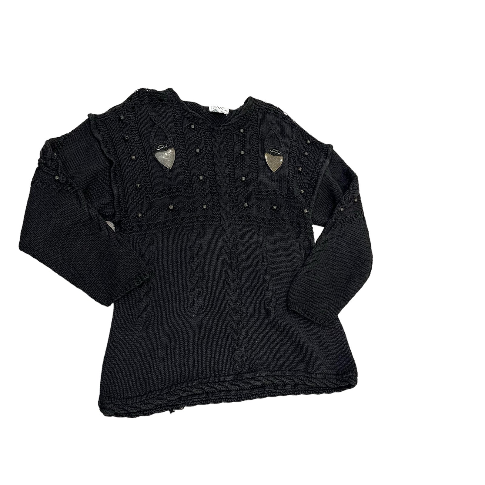 REVE Vintage Black Sweater Women's Size S Oversized Black Muted Gold Hardware