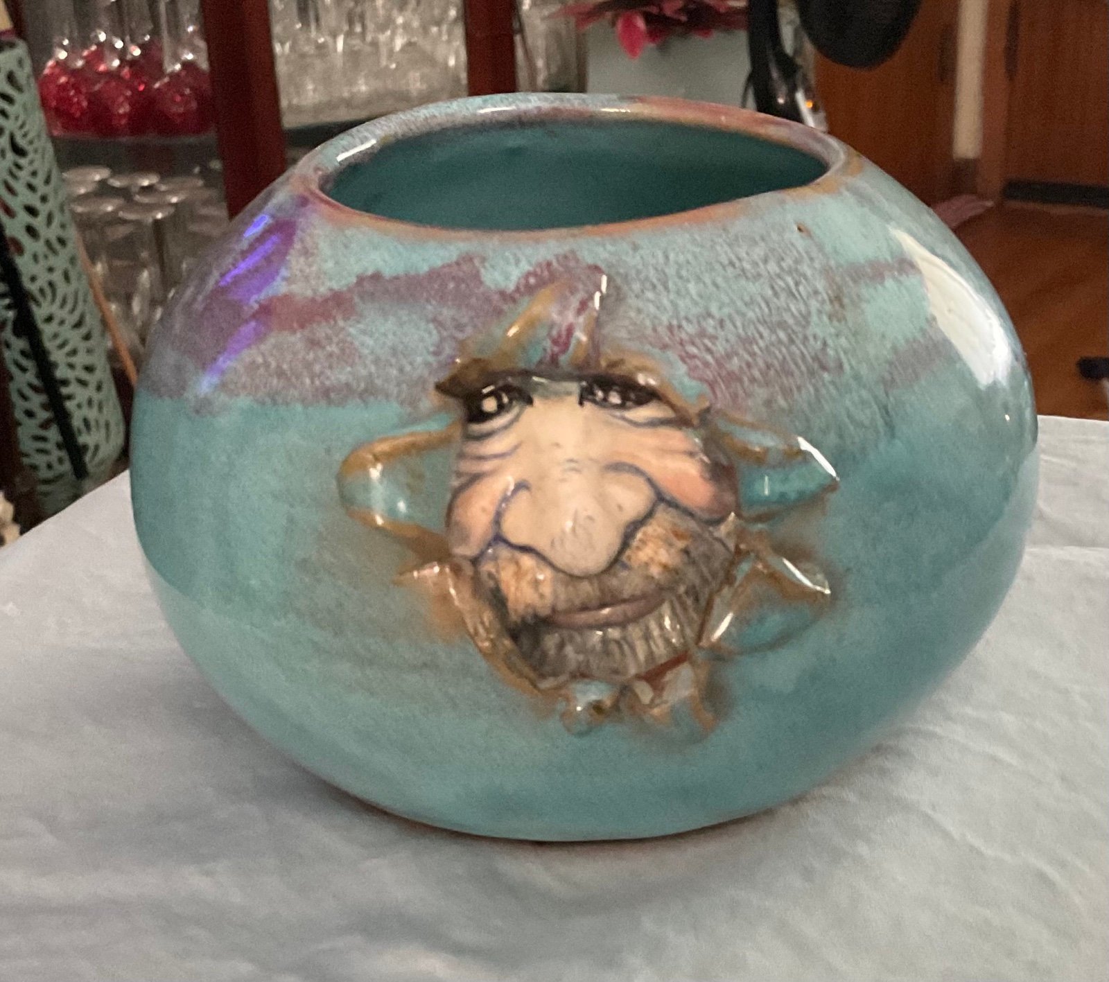 Always Azul Pottery Villa Grove CO Crack Vase Male Face 3D Art