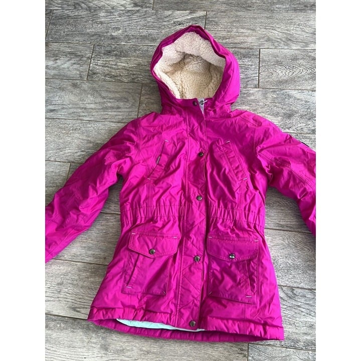 LANDS END Girls Down COAT Expedition Grow A Long PINK Hooded SHERPA Fur XL